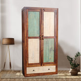 Noric Handcarved 2 Door Wardrobe with Wheel Castor - Fabuliv